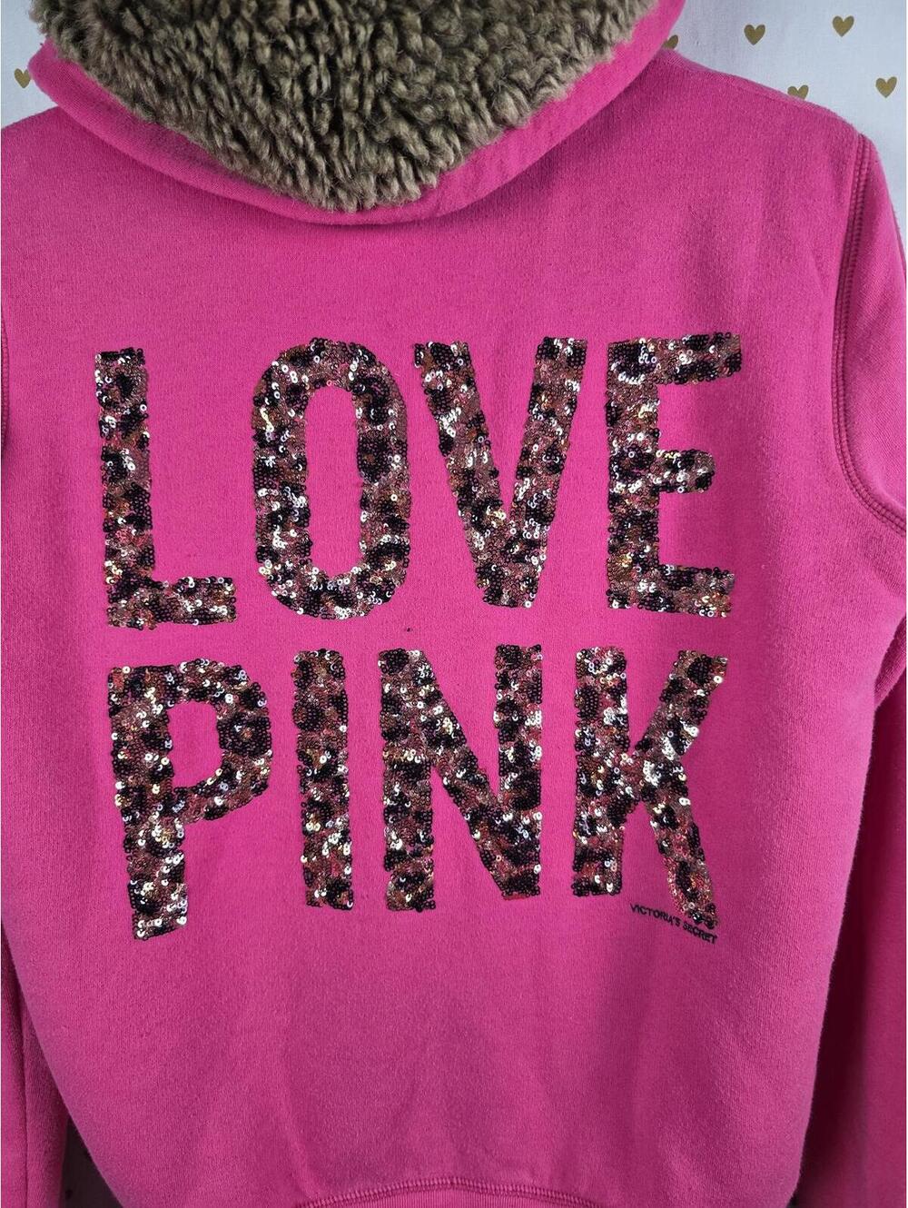 Victorias Secret Pink FUR LINED GRAIL CHEETAH BLING Hoodie Jacket Y2k MEDIUM
